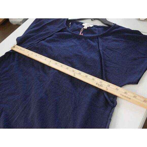 Umgee Linen Blend Back Lace Detail Round Neck Short Sleeve Top with Ruffle Hem S - Picture 4 of 8